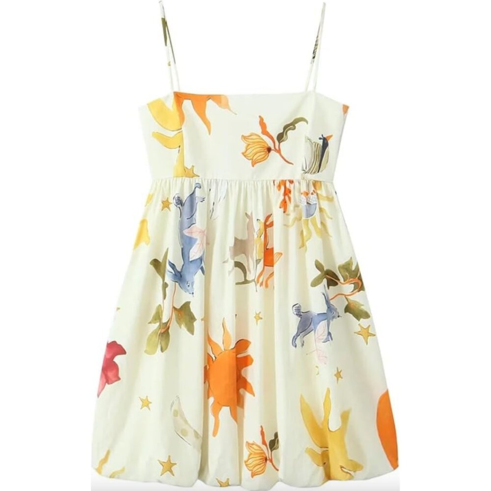Printed Bubble Hem Babydoll Mini Dress